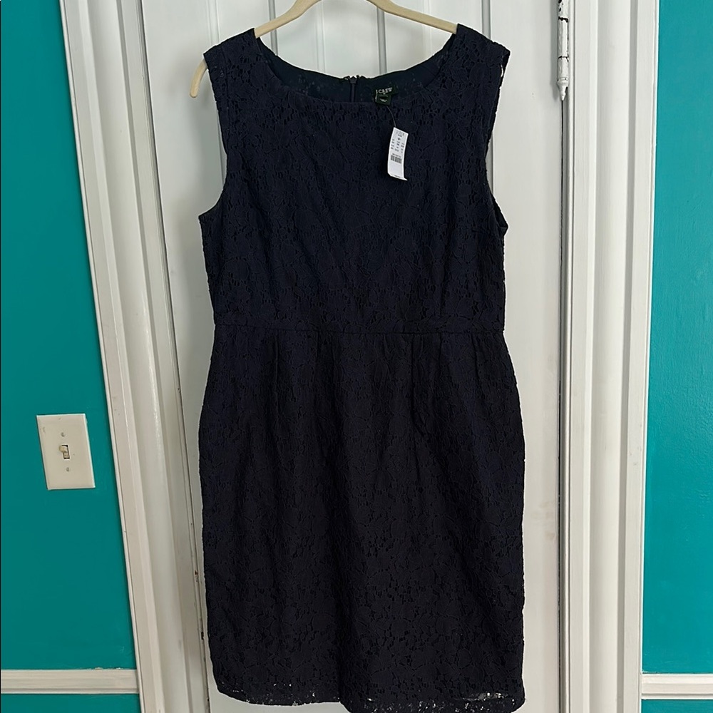 J. Crew Factory Navy Sheath Dress Sleeveless Crew Neck Midi